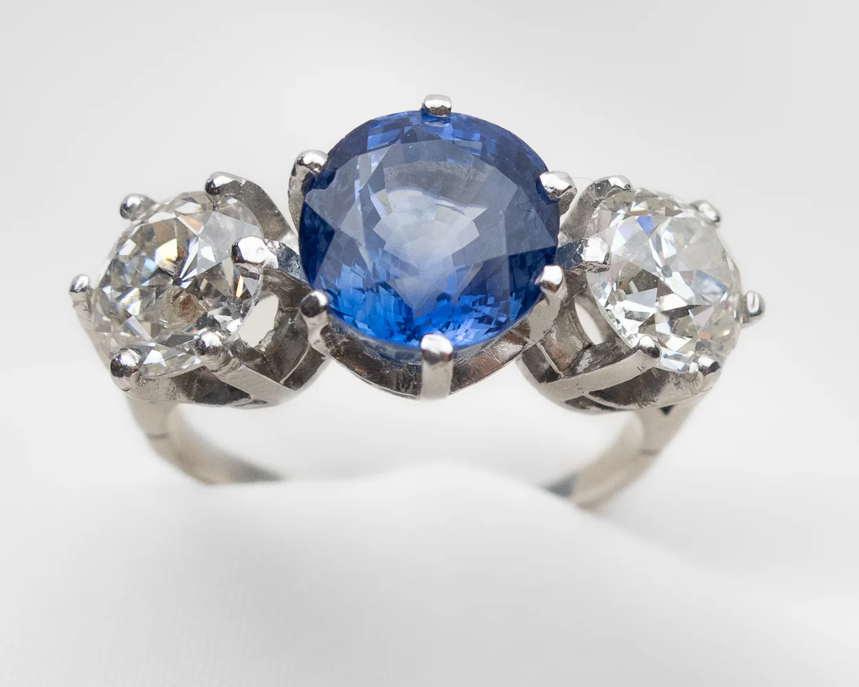 Art Deco 3-Stone Sapphire & Diamond Ring