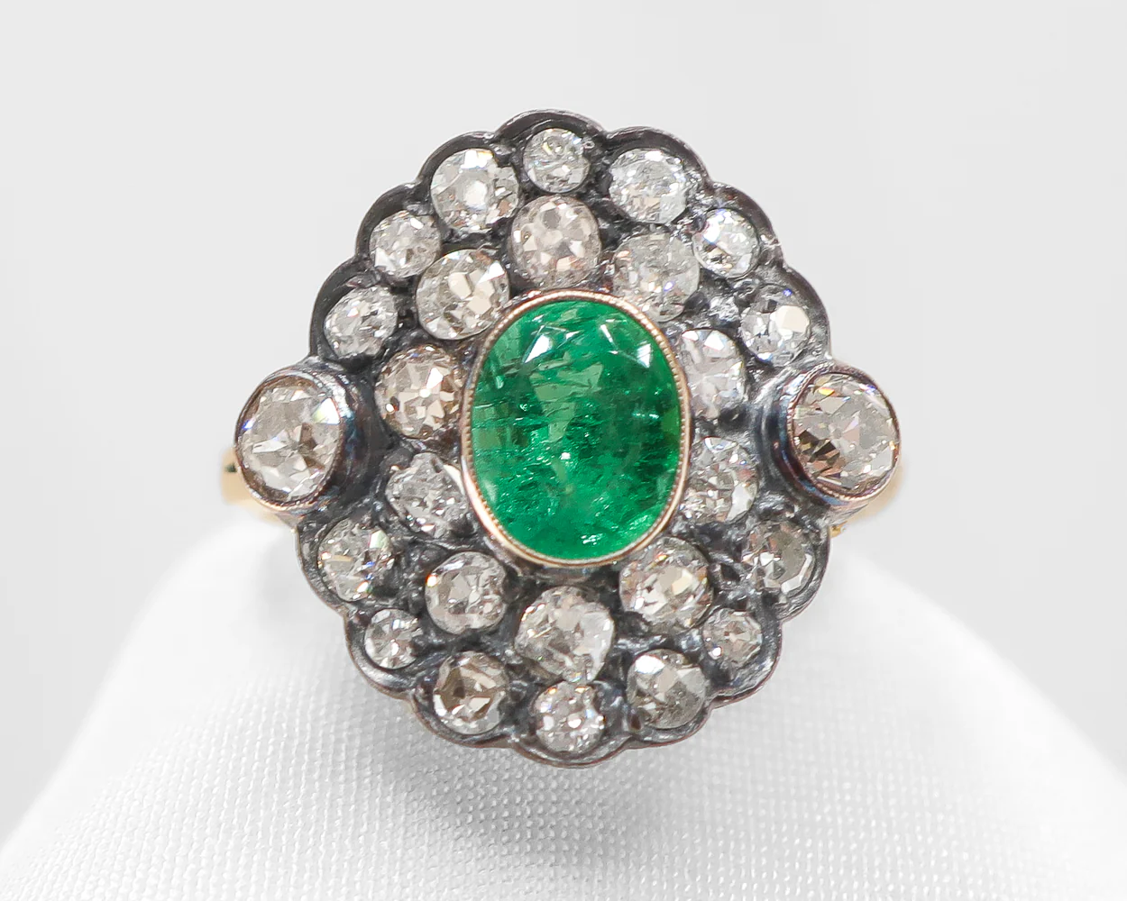 Victorian Emerald & Diamond Cluster Ring