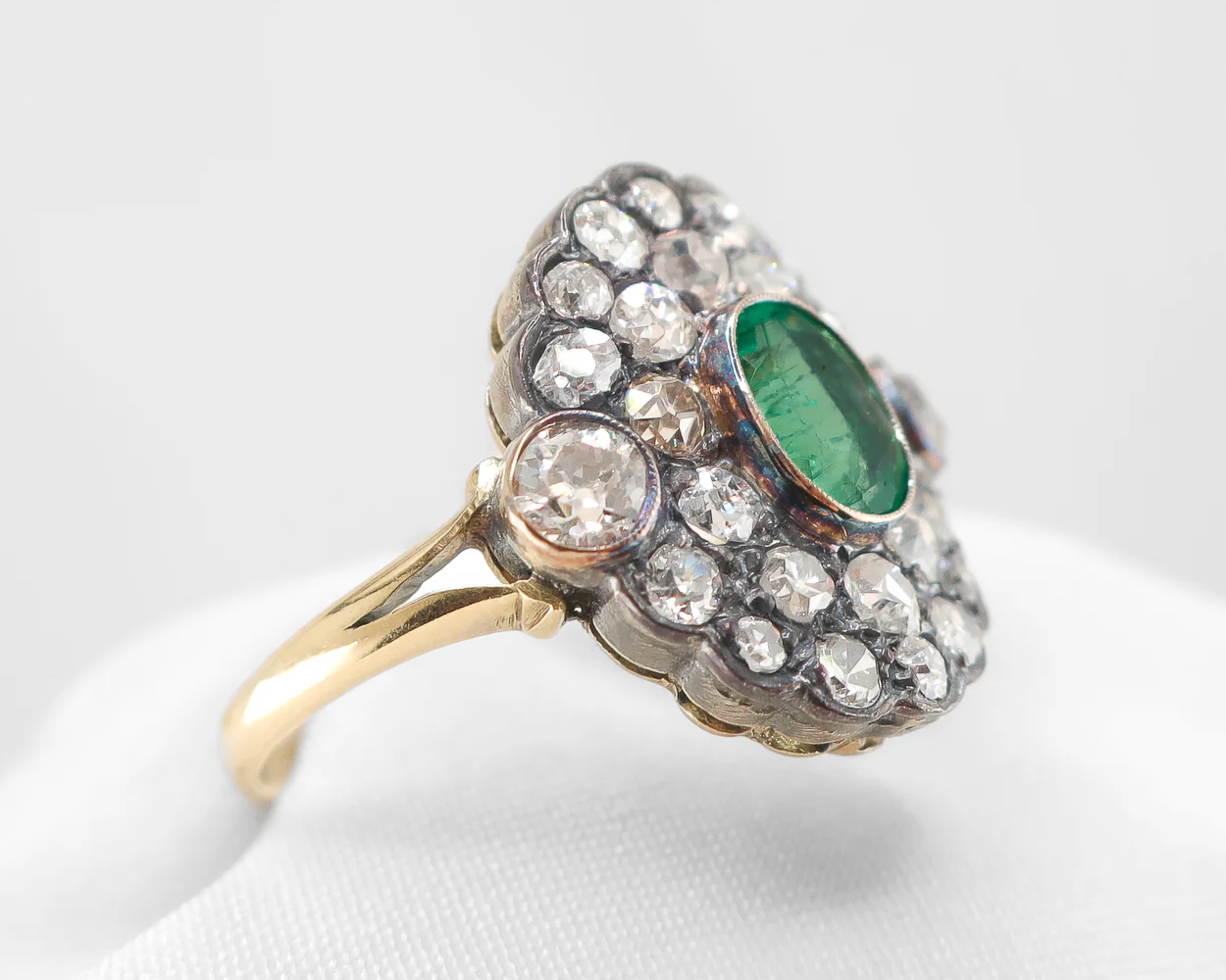 Victorian Emerald & Diamond Cluster Ring - Image 2