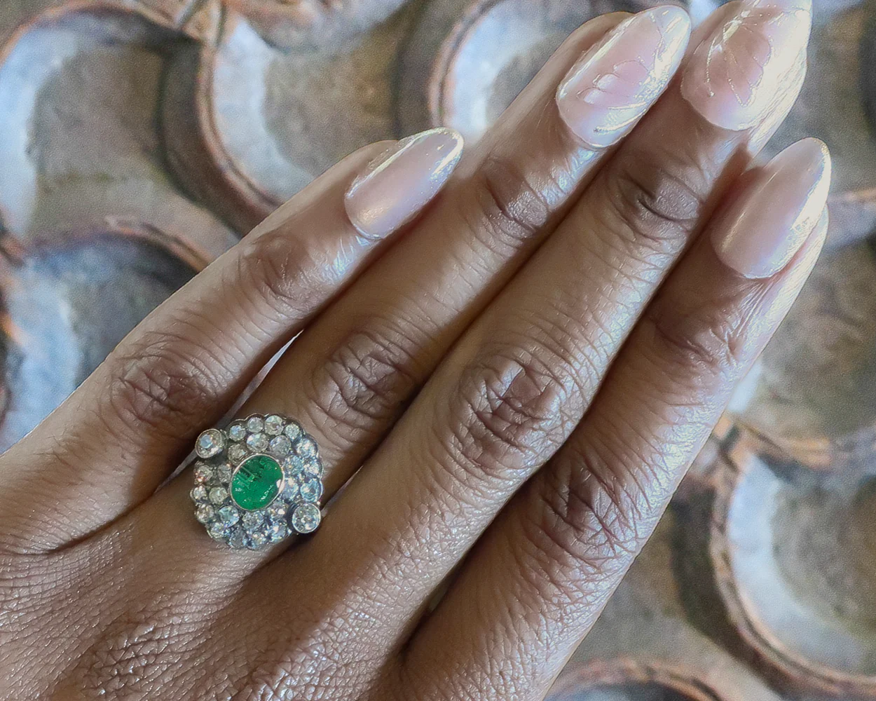 Victorian Emerald & Diamond Cluster Ring - Image 5