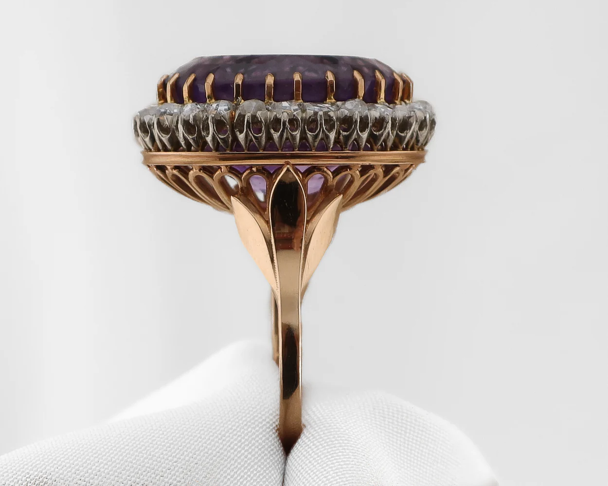 Art Deco Amethyst & Diamond Halo Ring - Image 3
