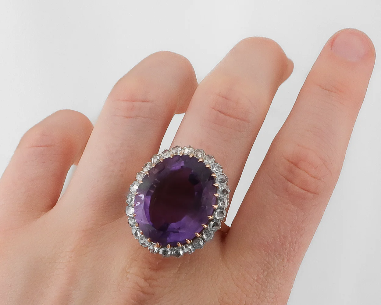 Art Deco Amethyst & Diamond Halo Ring - Image 4