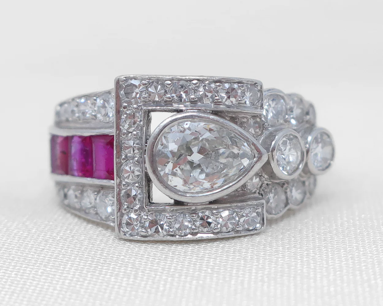 Art Deco Diamond and Ruby Buckle Ring