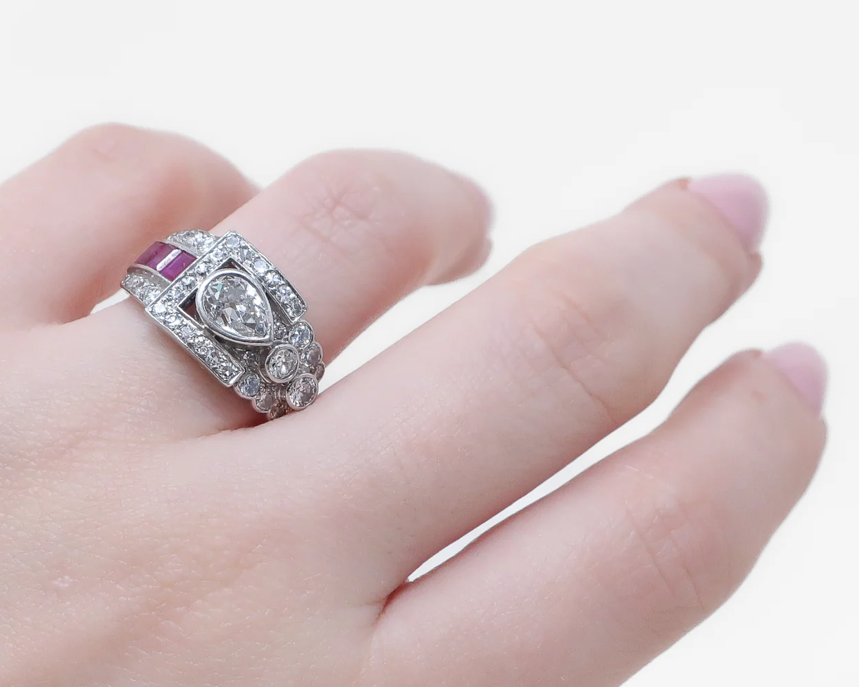 Art Deco Diamond and Ruby Buckle Ring - Image 5