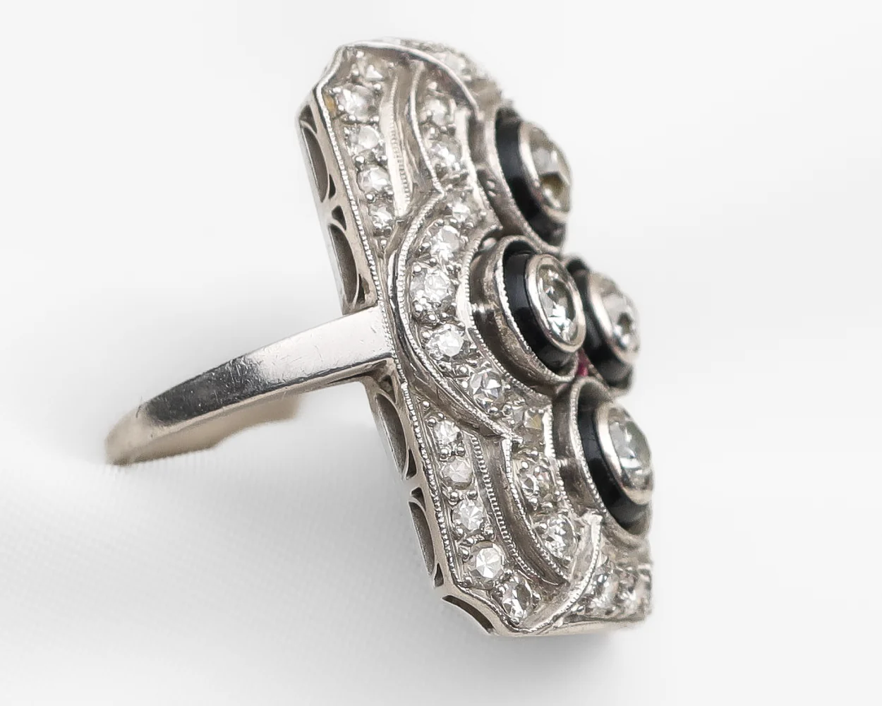 Art Deco Diamond Ring with Onyx & Rubies - Image 2