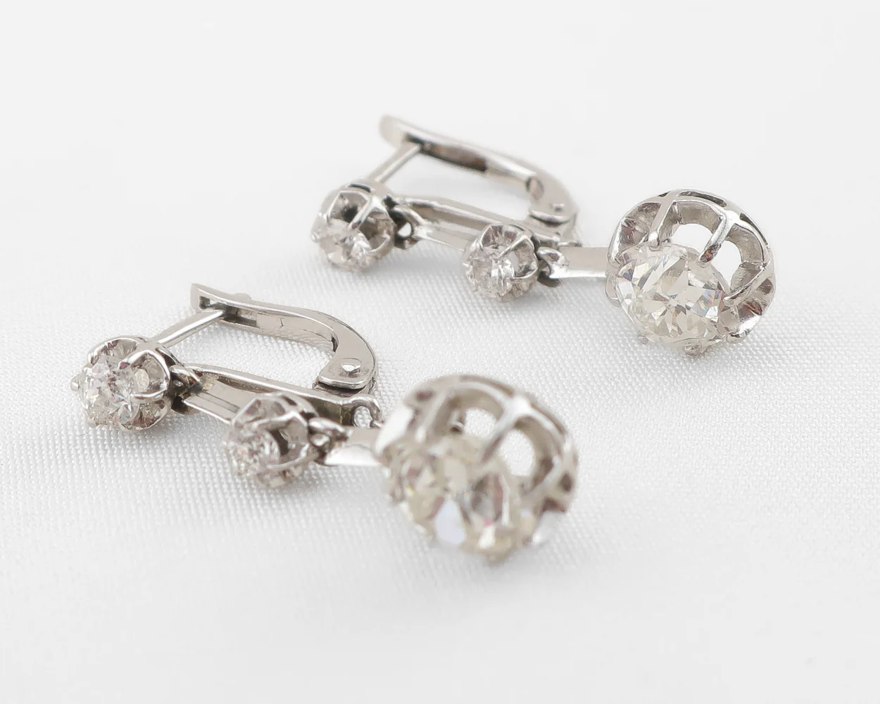 Art Deco French Diamond Drop Earrings - Image 2