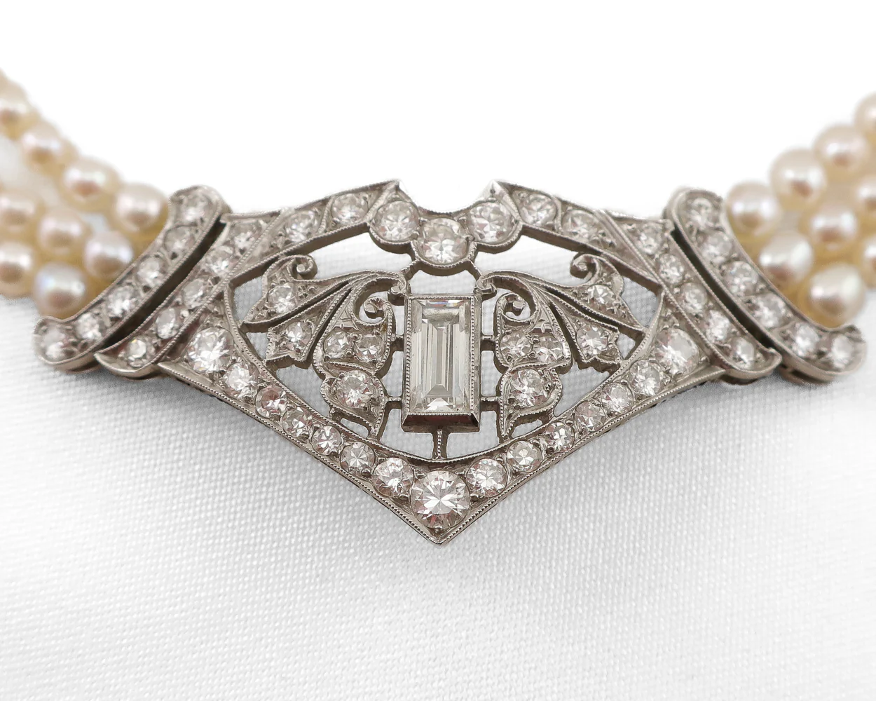 Art Deco Pearl and Diamond Choker Necklace - Image 2
