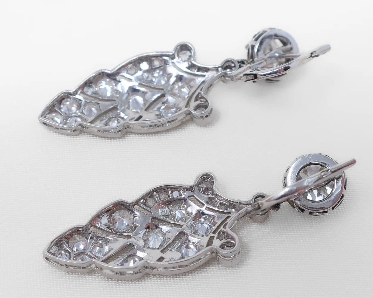 Art Deco Platinum Diamond Earrings - Image 3