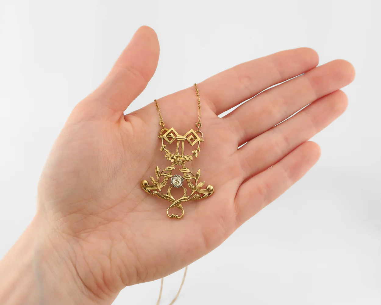 Art Nouveau Floral Diamond Pendant - Image 4