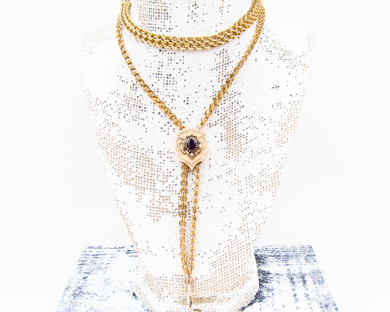 Victorian 14KT Garnet Slide Chain