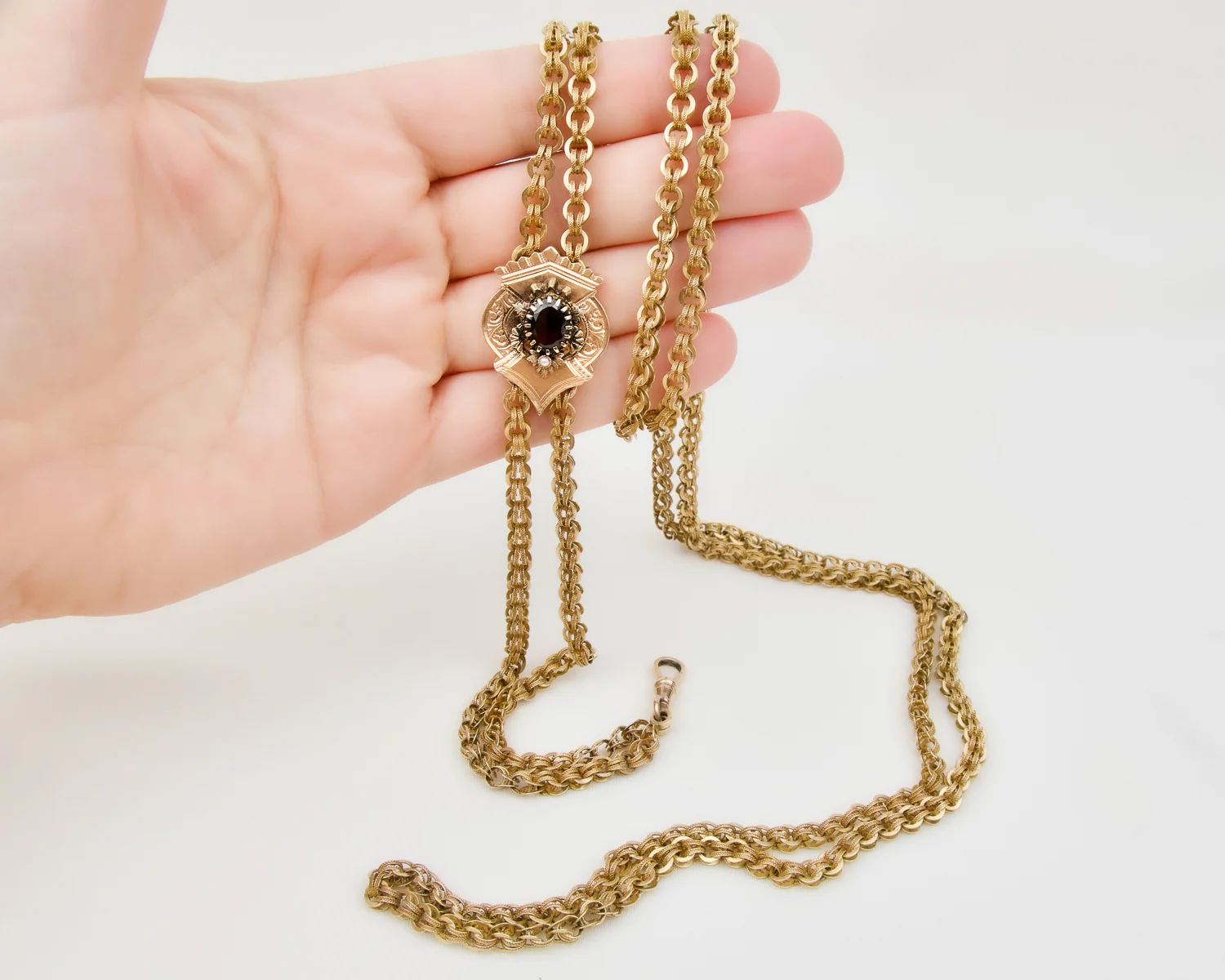 Victorian 14KT Garnet Slide Chain - Image 4