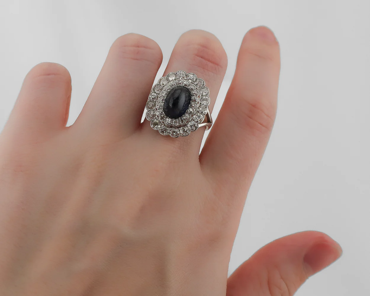 Art Deco Sapphire and Diamond Halo Ring - Image 4