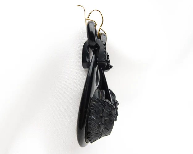 Victorian Carved Gutta-Percha Mourning Earrings - Image 3