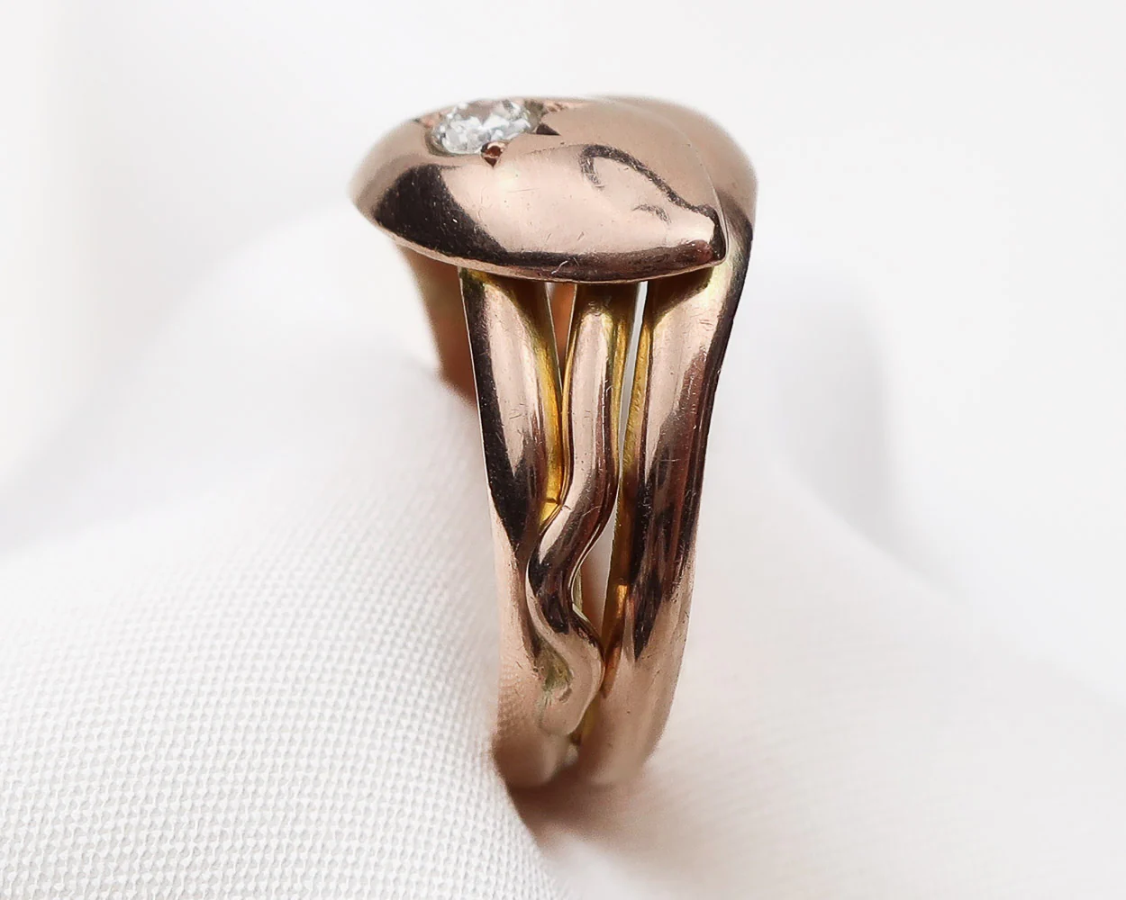 Circa 1918 Rose Gold Ruby & Diamond Snake Ring - Image 3