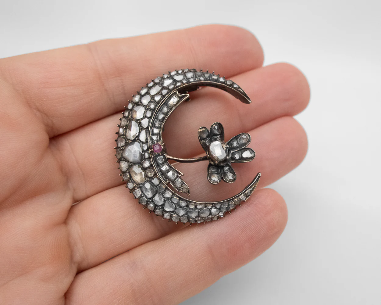 Early-Victorian Rose-Cut Diamond Crescent Pendant/Brooch - Image 4