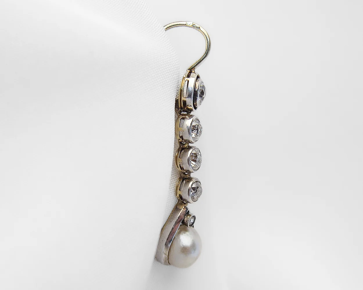 Edwardian French Diamond & Pearl Drop Earrings - Image 3