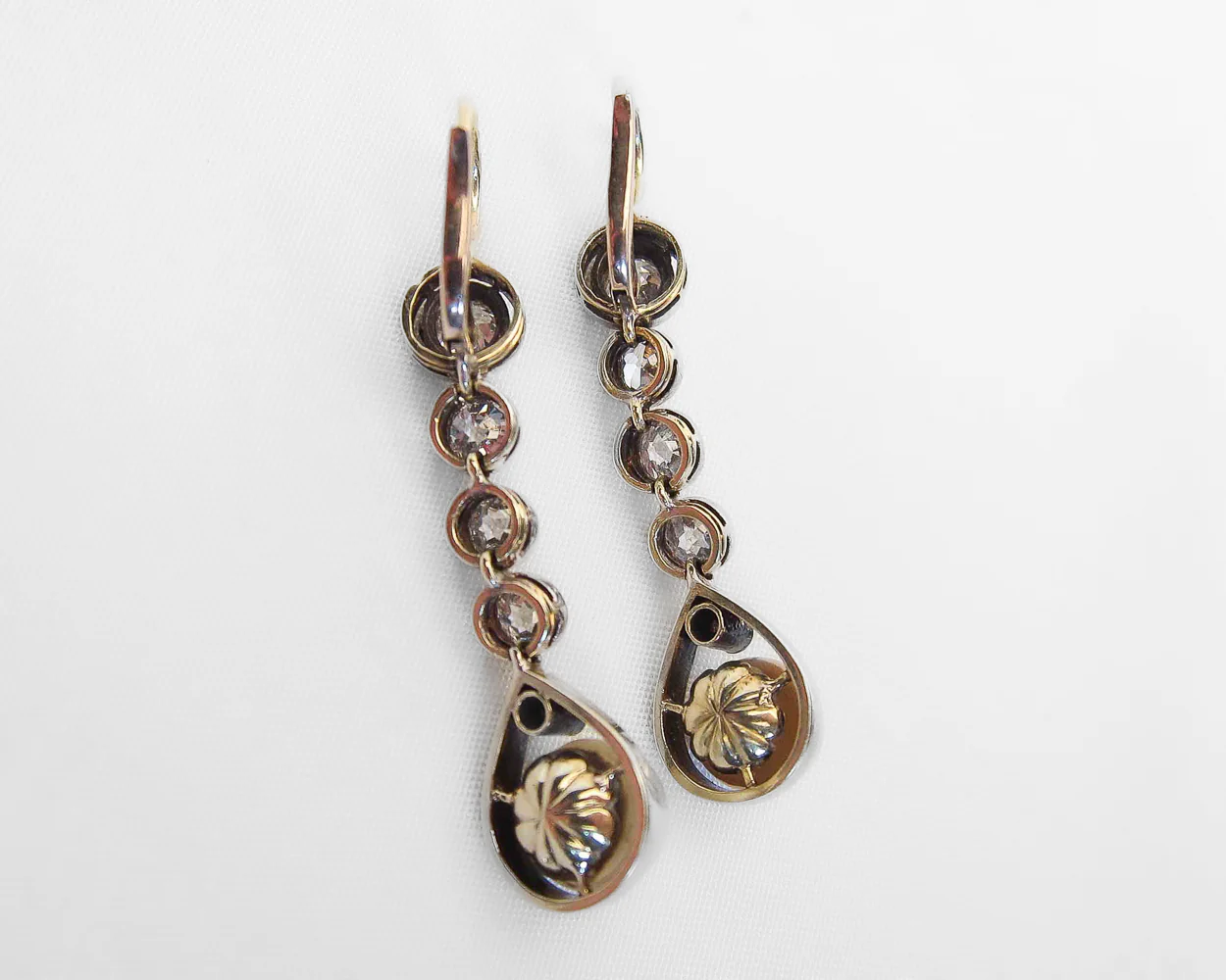 Edwardian French Diamond & Pearl Drop Earrings - Image 4
