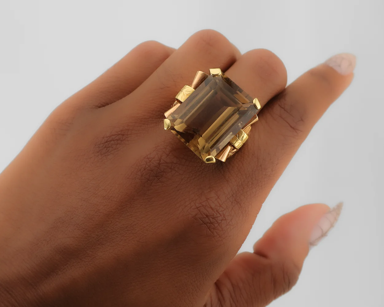 Retro-Era Citrine Cocktail Ring - Image 5