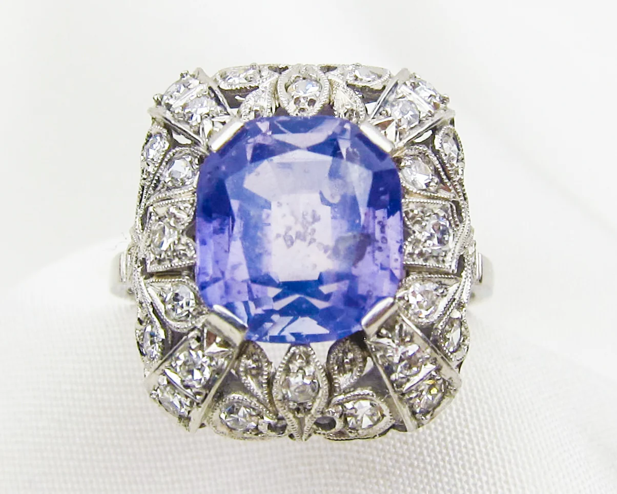 French Art Deco Sapphire & Diamond Ring