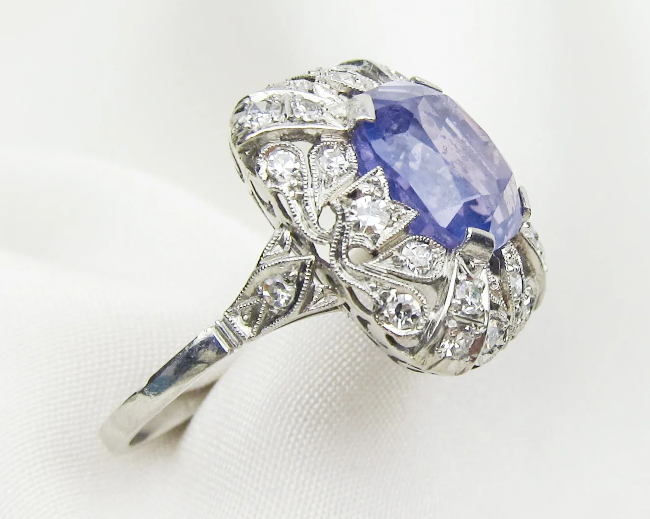 French Art Deco Sapphire & Diamond Ring - Image 5