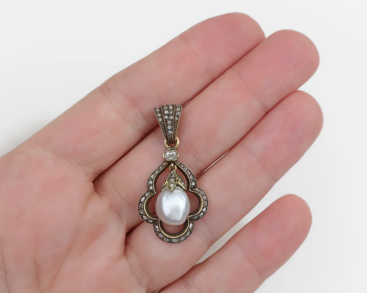Victorian French Imperial Pearl & Diamond Pendant - Image 4