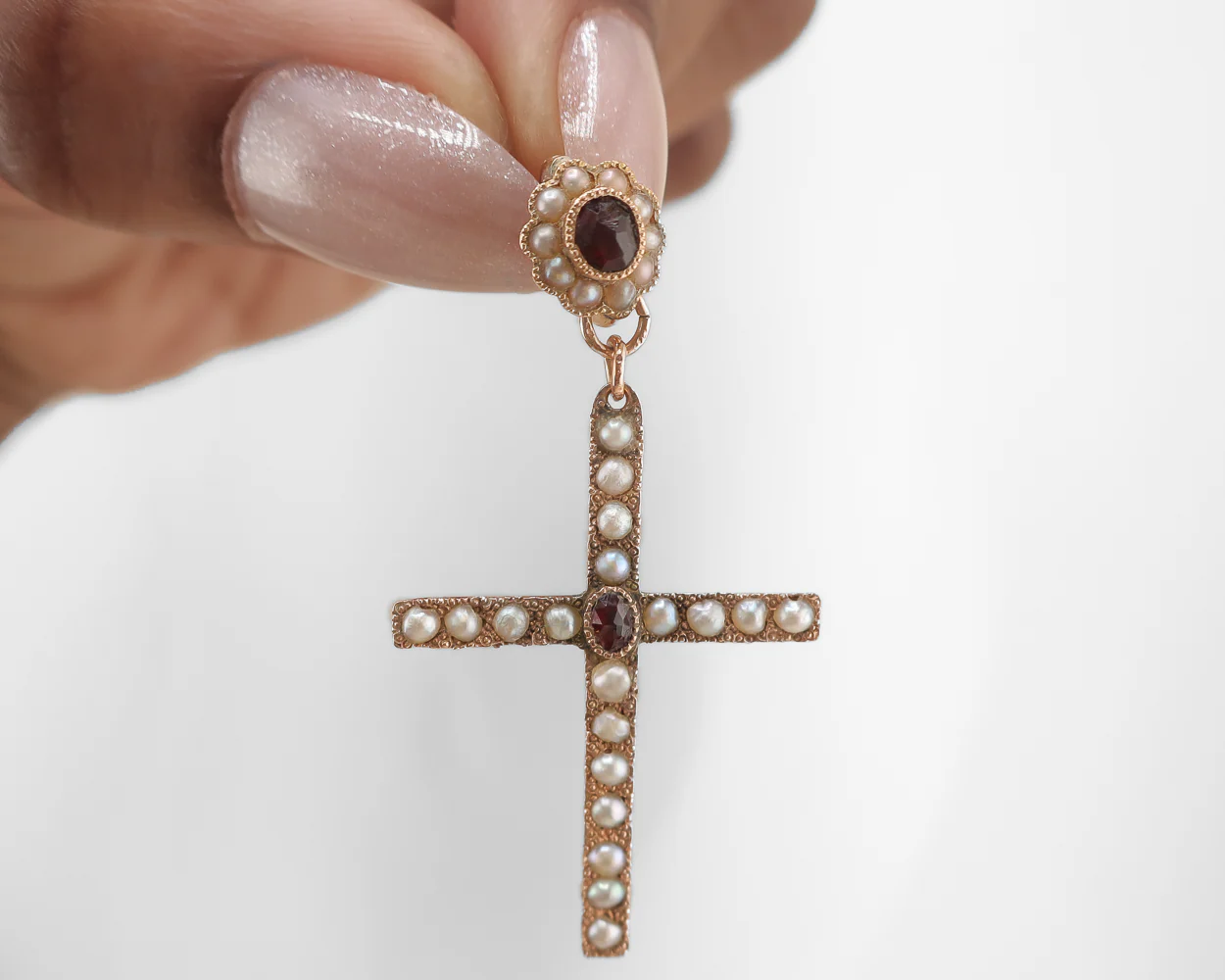 Victorian Garnet & Seed Pearl Cross - Image 2