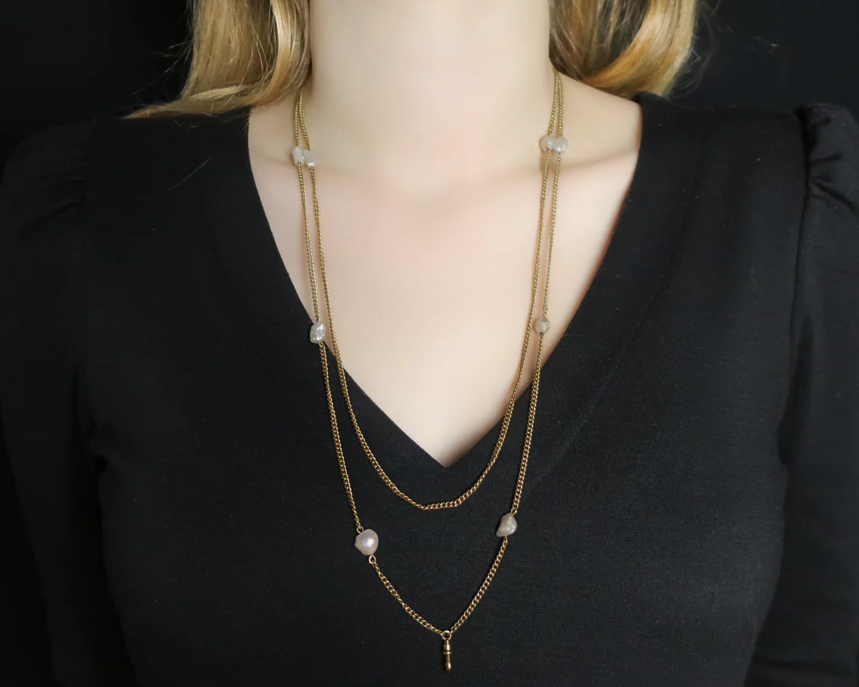 Victorian Gold Chain with Pearls - Image 2
