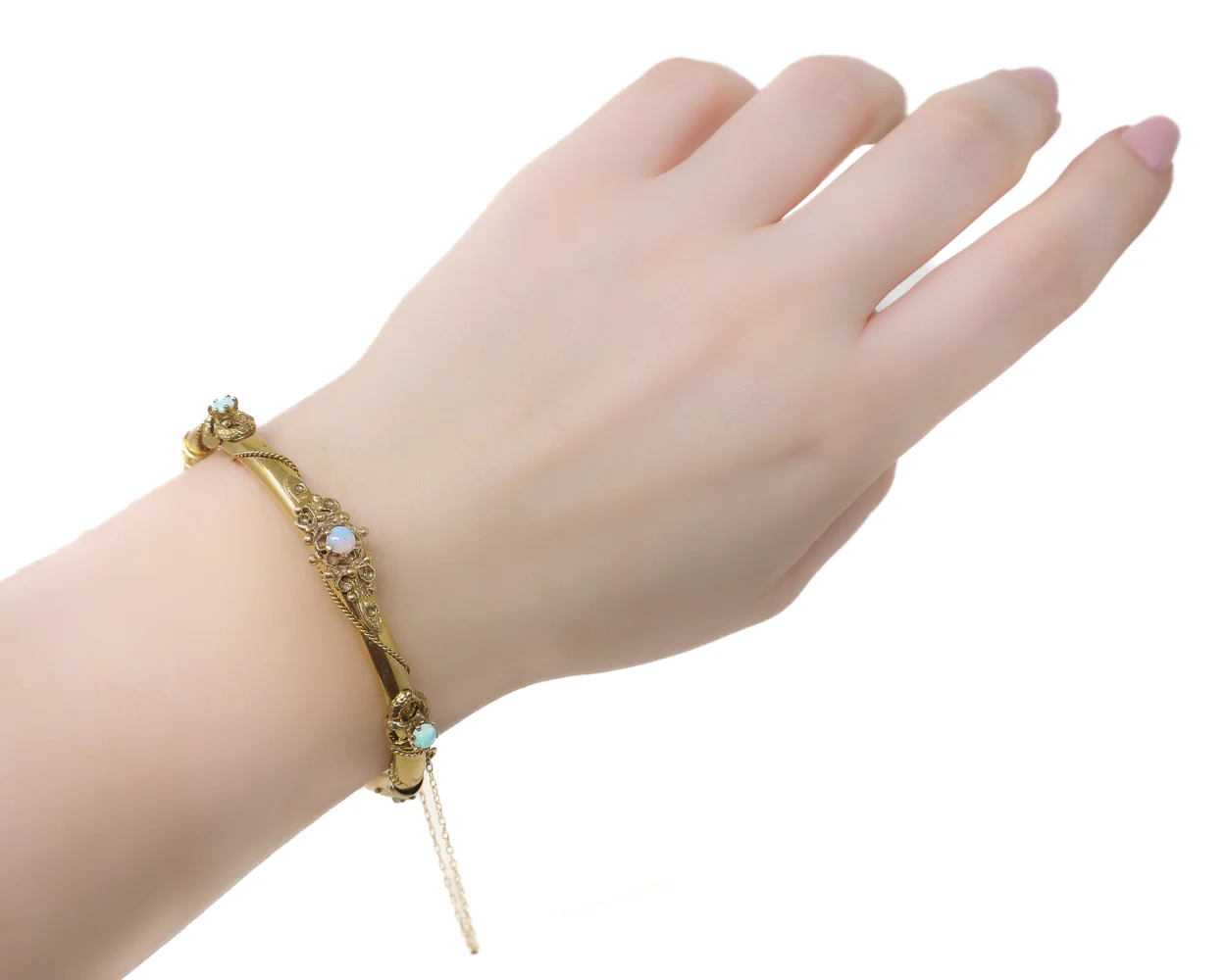 Midcentury Victorian Revival Opal Bangle - Image 4