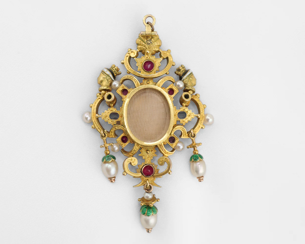 Holbeinesque Sapphire, Ruby, Pearl & Diamond Enamel Pendant Locket - Image 3