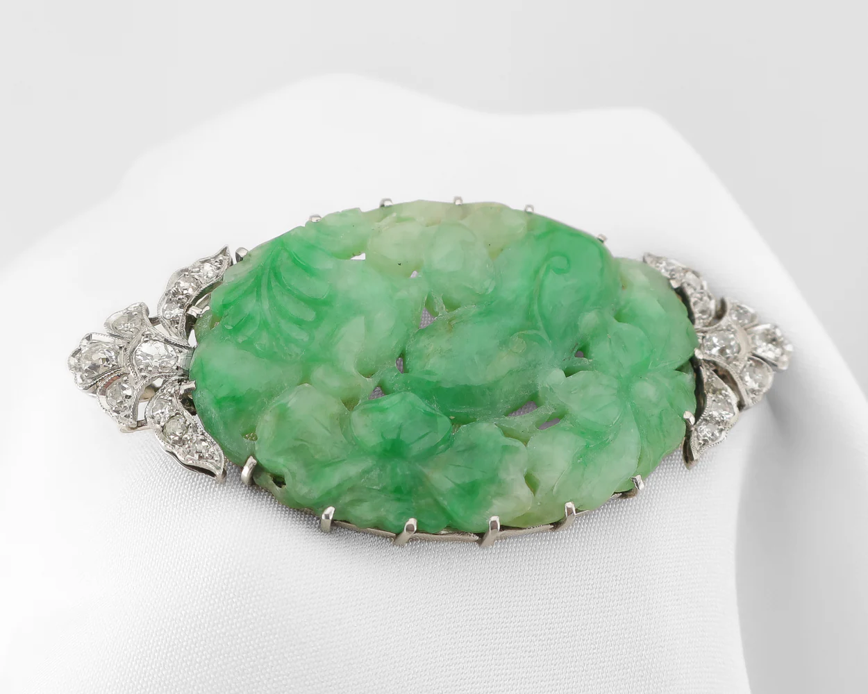 Edwardian Jade & Diamond Brooch