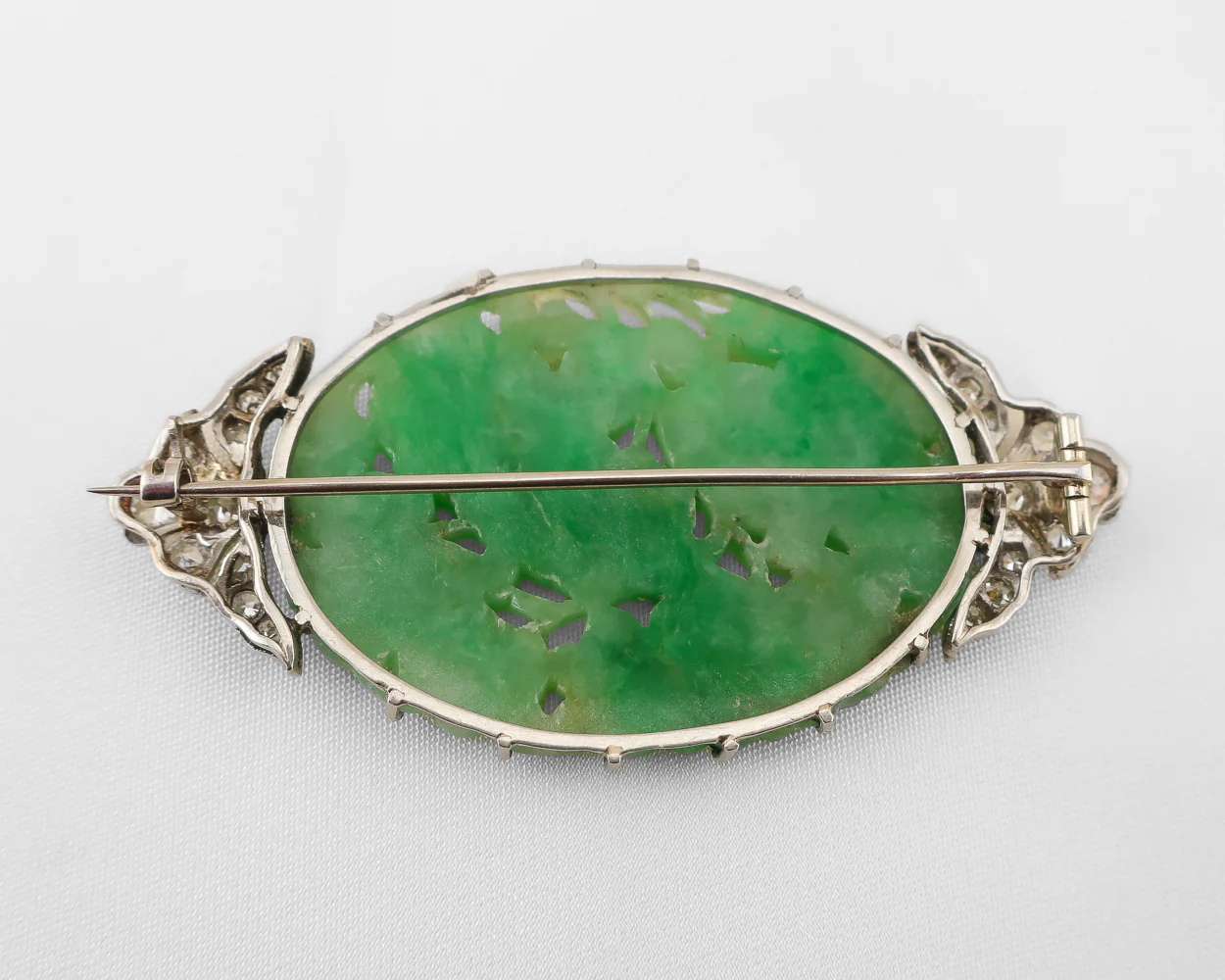 Edwardian Jade & Diamond Brooch - Image 3