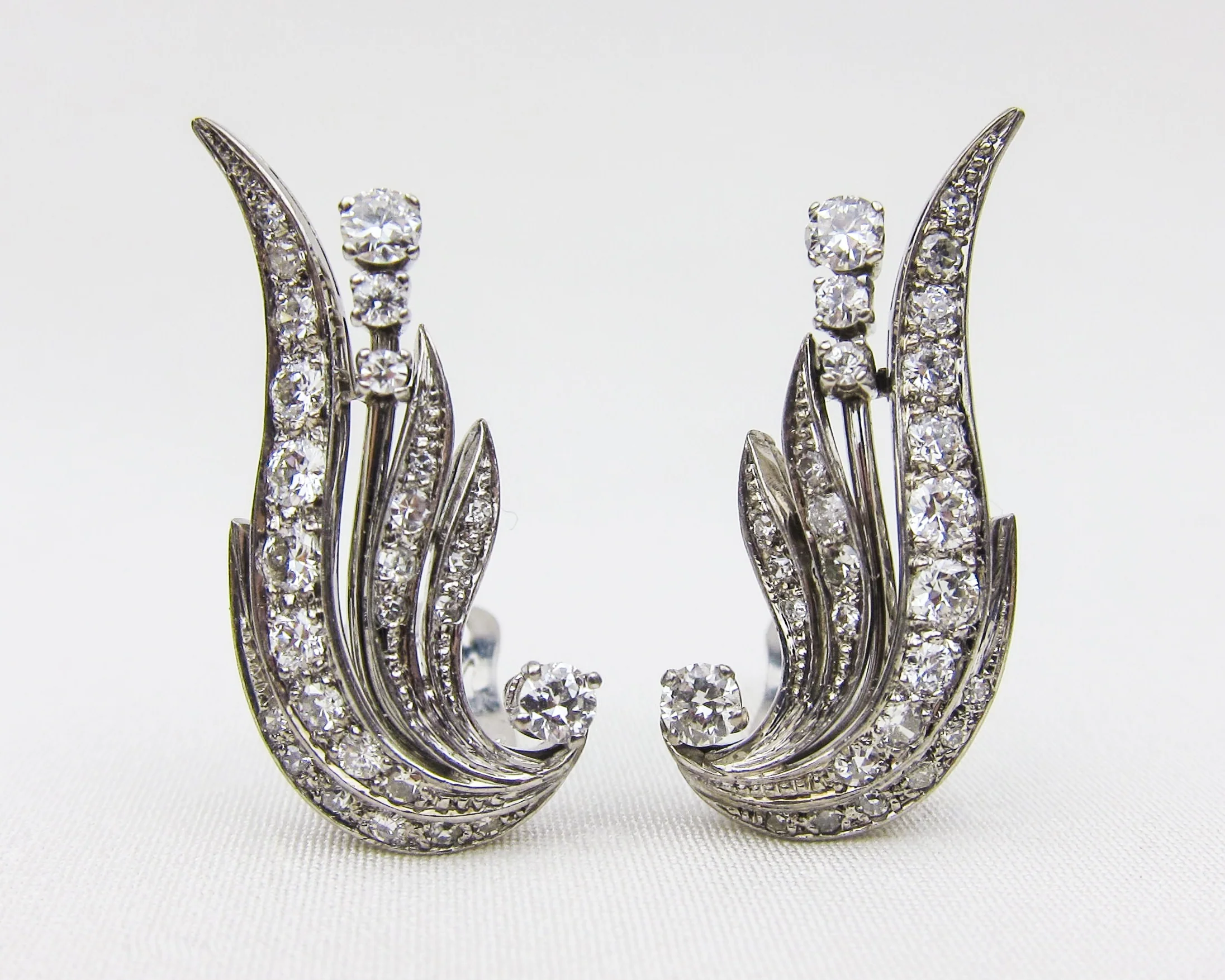 Midcentury 14KT White Gold Diamond Earrings