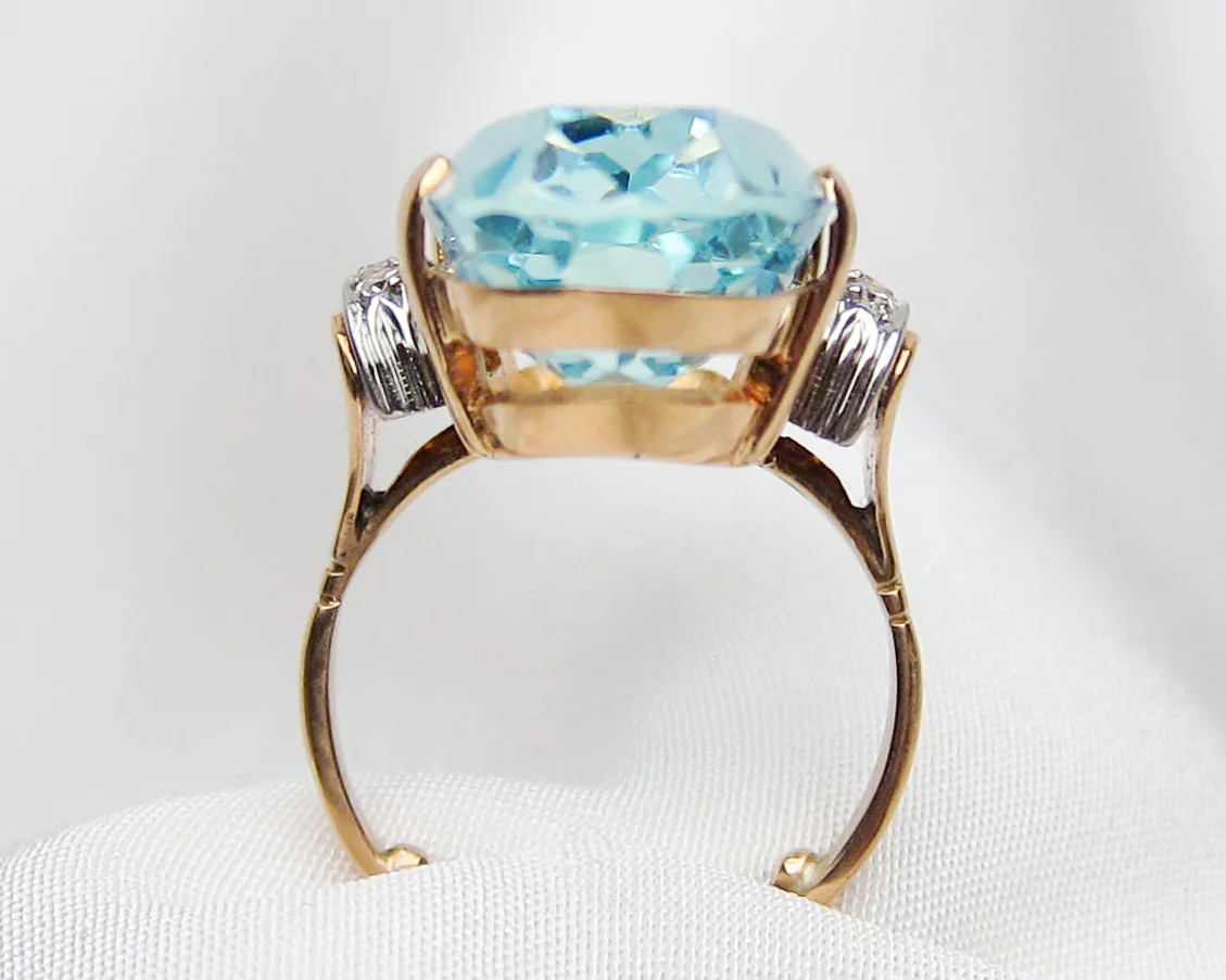 Retro Aquamarine Cocktail Ring - Image 4