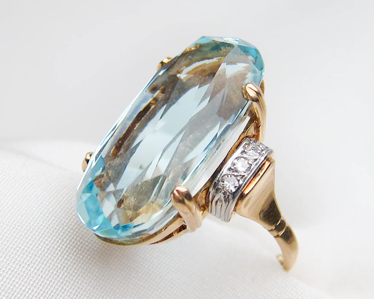 Retro Aquamarine Cocktail Ring - Image 5