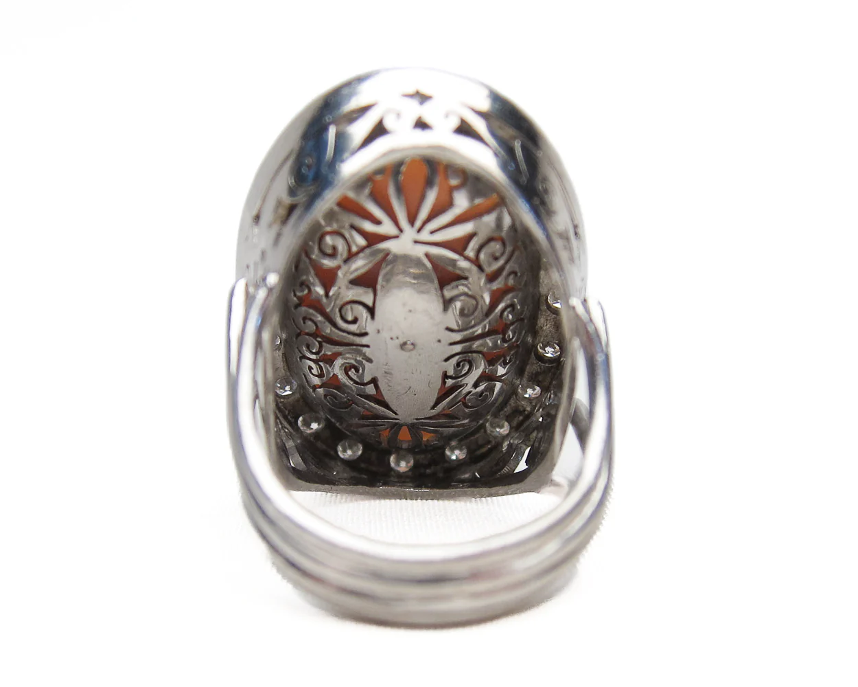 Midcentury Coral & Diamond Halo Ring - Image 4