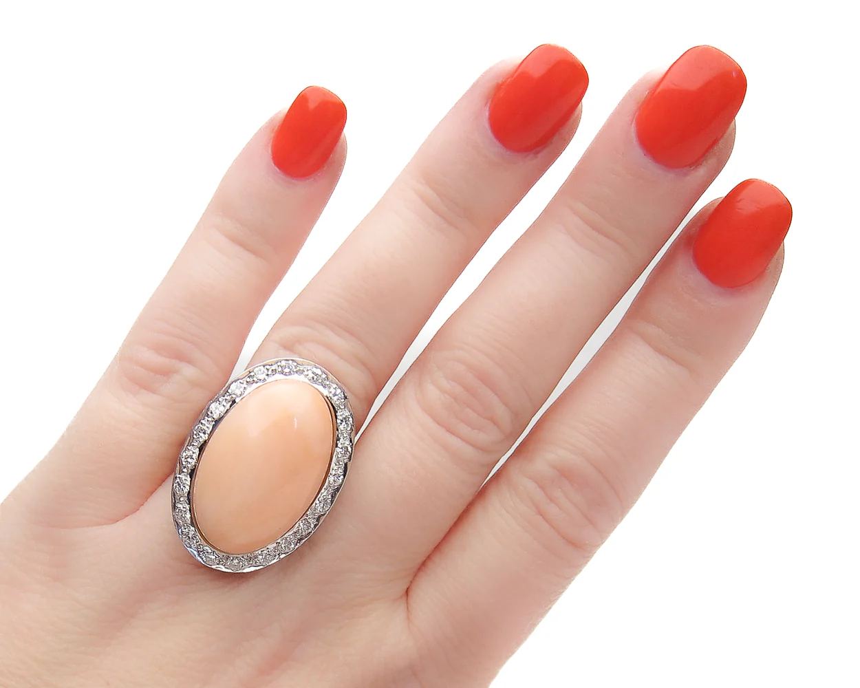 Midcentury Coral & Diamond Halo Ring - Image 5