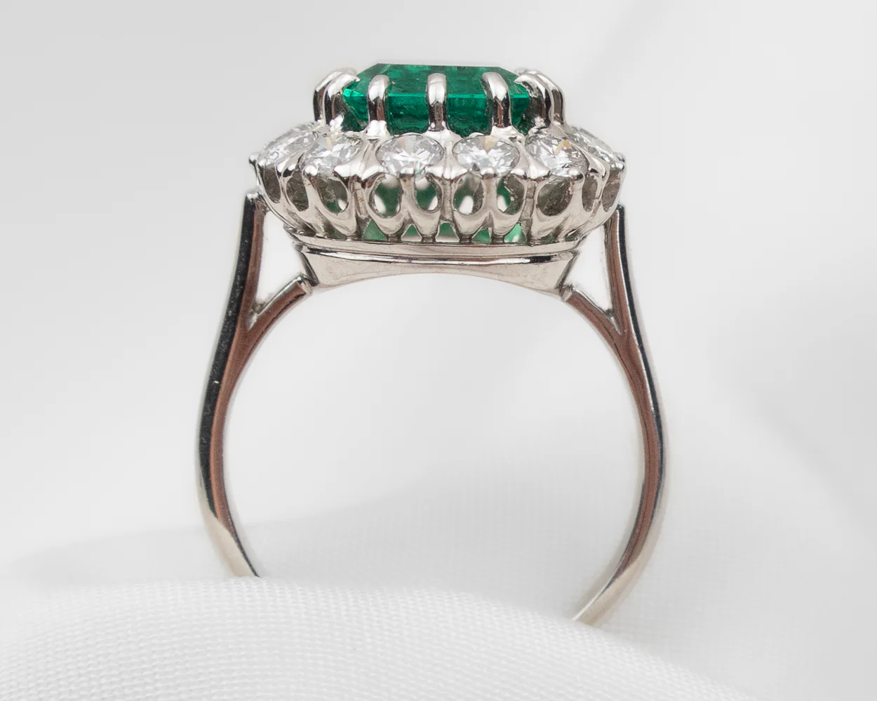 Midcentury Emerald & Diamond Halo Ring - Image 3