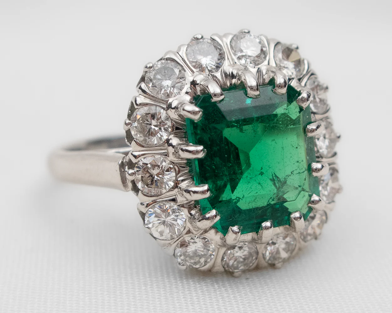 Midcentury Emerald & Diamond Halo Ring - Image 4