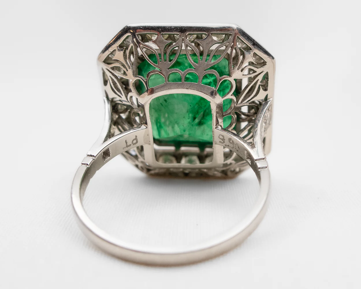 Midcentury Emerald Diamond Halo Ring - Image 4