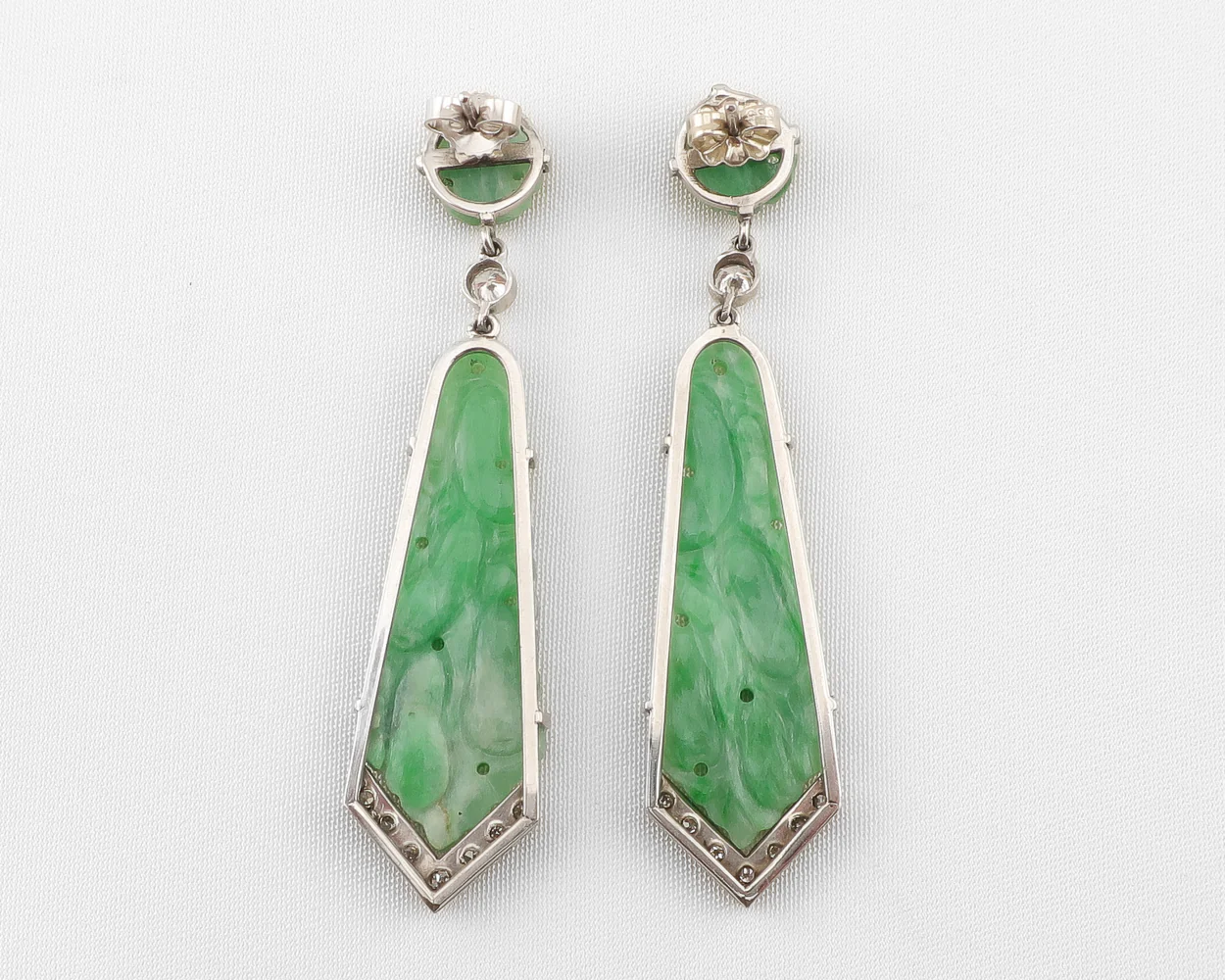 Midcentury Jade & Diamond Dangle Earrings - Image 2