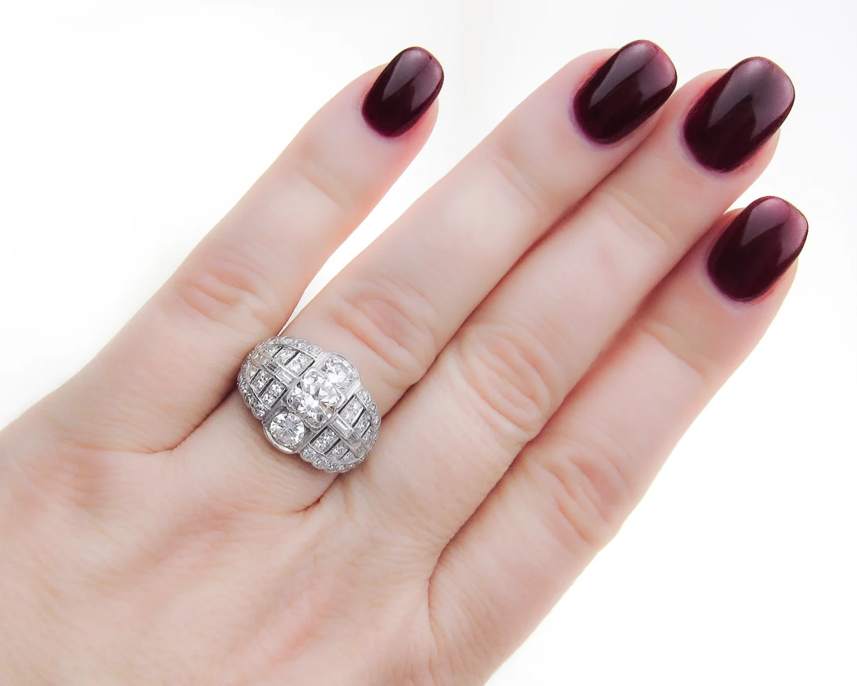 Midcentury Ornate Diamond Cluster Cocktail Ring - Image 4