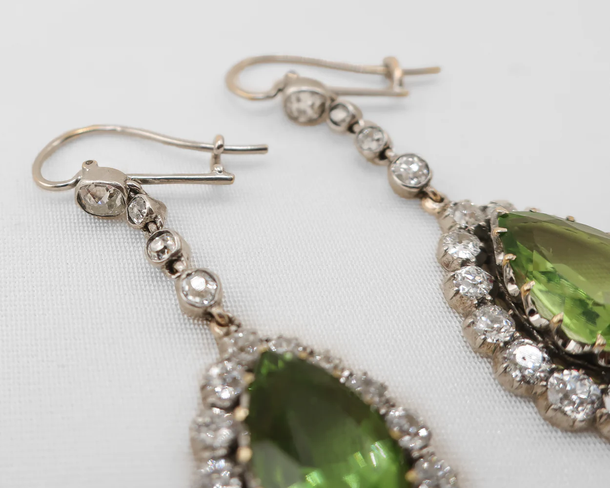 Midcentury Peridot & Diamond Dangle Earrings - Image 2