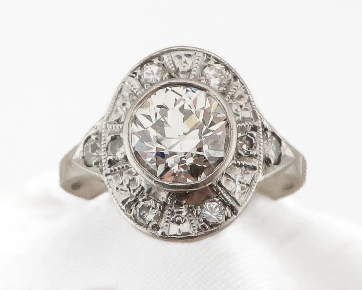 Art Deco Platinum Diamond Halo Ring