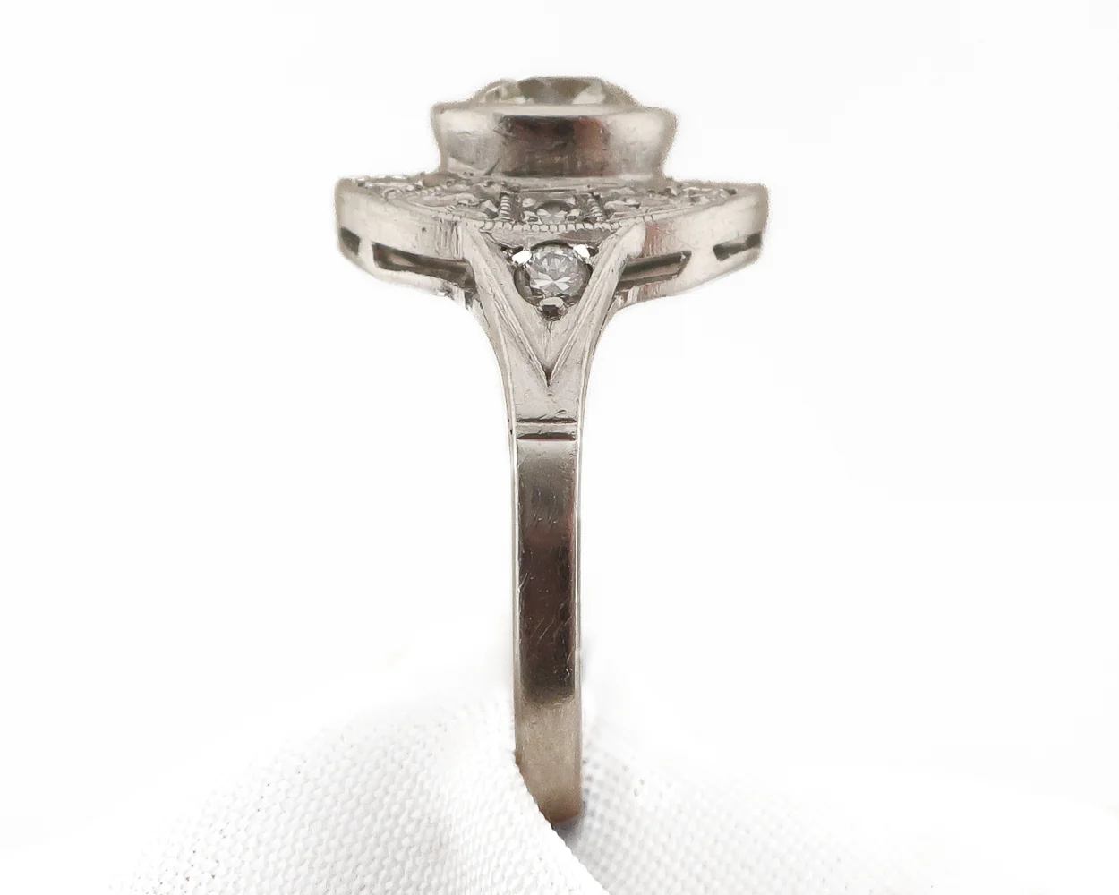 Art Deco Platinum Diamond Halo Ring - Image 2