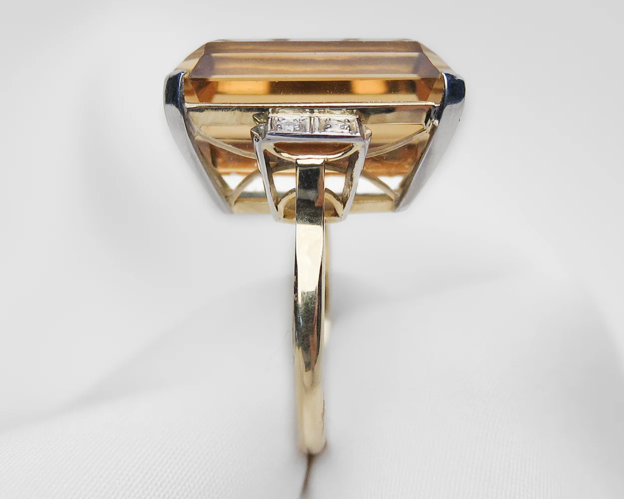 Retro-Era Citrine & Diamond Dinner Ring - Image 4