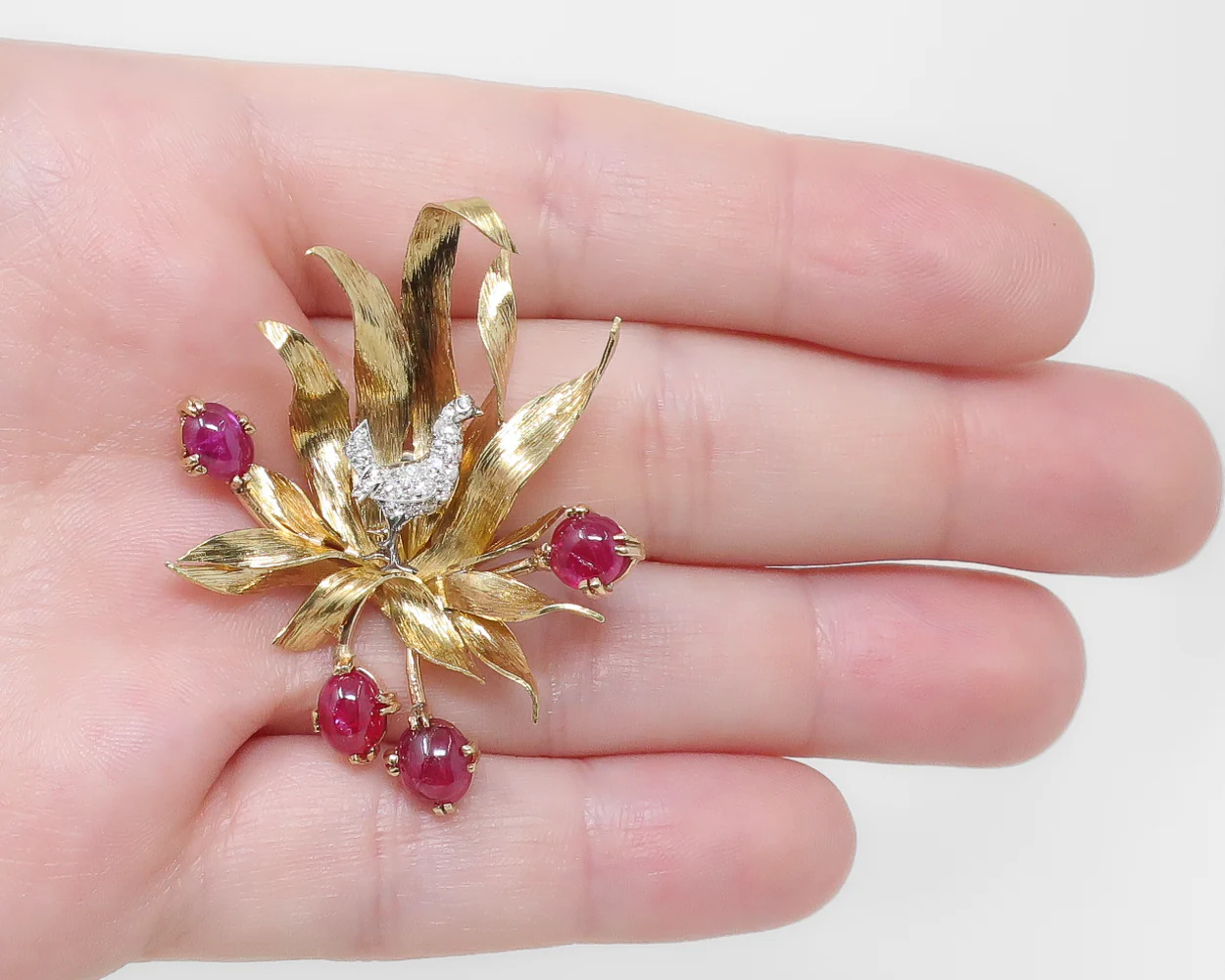 Retro-Era Diamond & Ruby Bird Pendant - Image 3