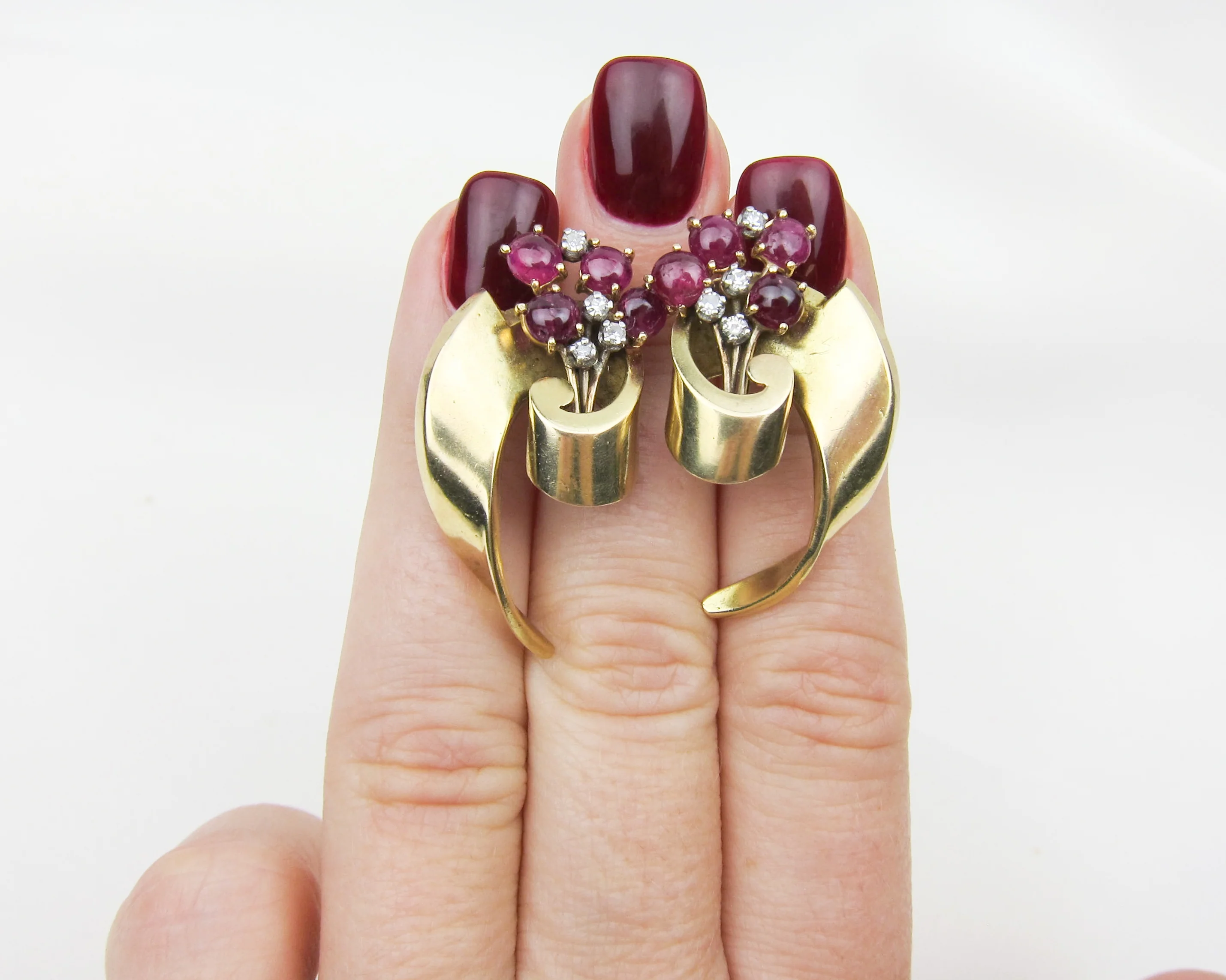 Retro Era Ruby & Diamond Earrings - Image 3