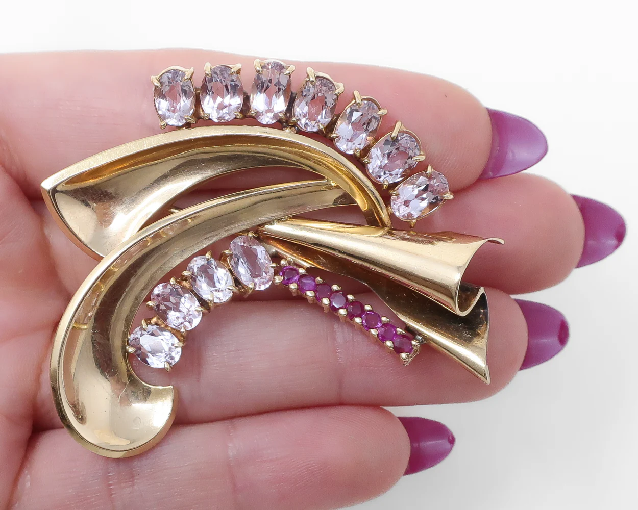 Retro Morganite & Ruby Brooch - Image 3
