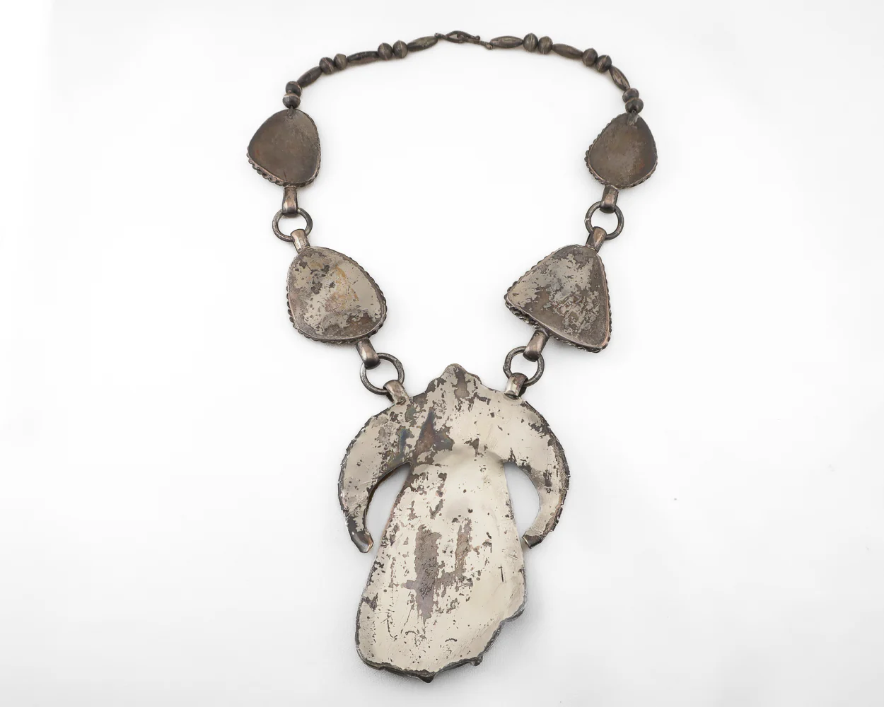 Navajo (Dine') Turquoise & Bear Claw Squash Blossom Necklace - Image 4