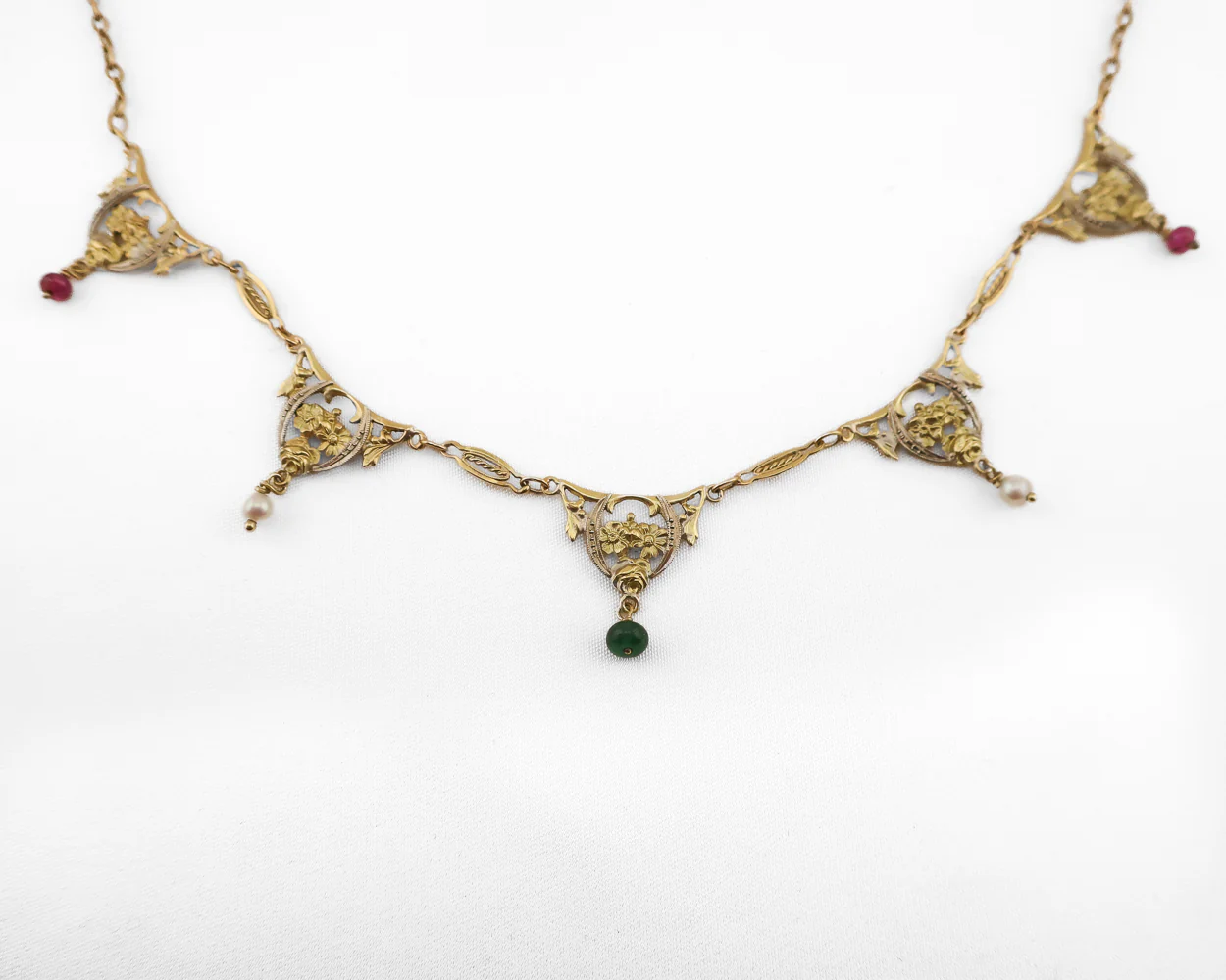 Edwardian 18KT Ruby, Pearl & Emerald Necklace - Image 2